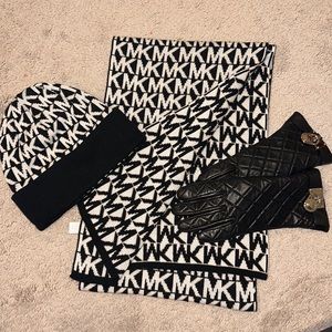 Michael Kors Scarf, Beanie and Leather Gloves